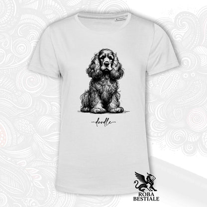T-Shirt DOODLE - COCKER SPANIEL INGLESE - Bianca o Beige, da Uomo o da Donna - dalla XS alla 5XL