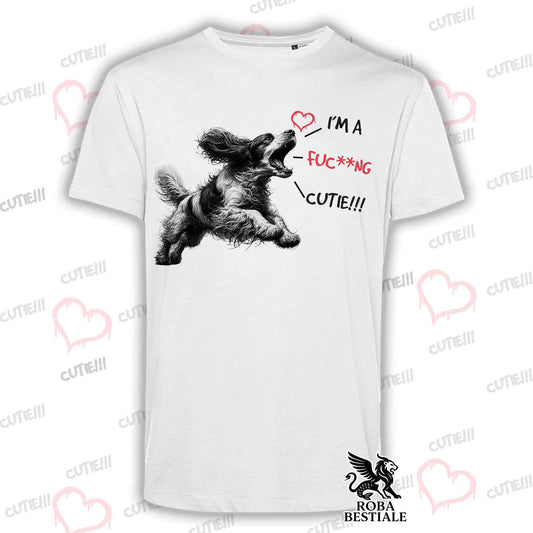 T-Shirt CUTIE - COCKER SPANIEL INGLESE - Bianca o Beige, da Uomo o da Donna - dalla XS alla 5XL