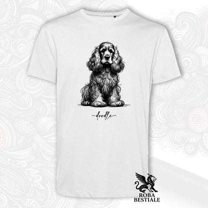 T-Shirt DOODLE - COCKER SPANIEL INGLESE - Bianca o Beige, da Uomo o da Donna - dalla XS alla 5XL