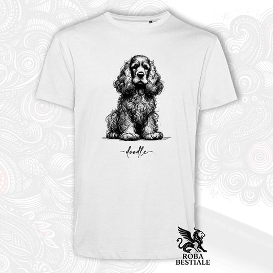 T-Shirt DOODLE - COCKER SPANIEL INGLESE - Bianca o Beige, da Uomo o da Donna - dalla XS alla 5XL