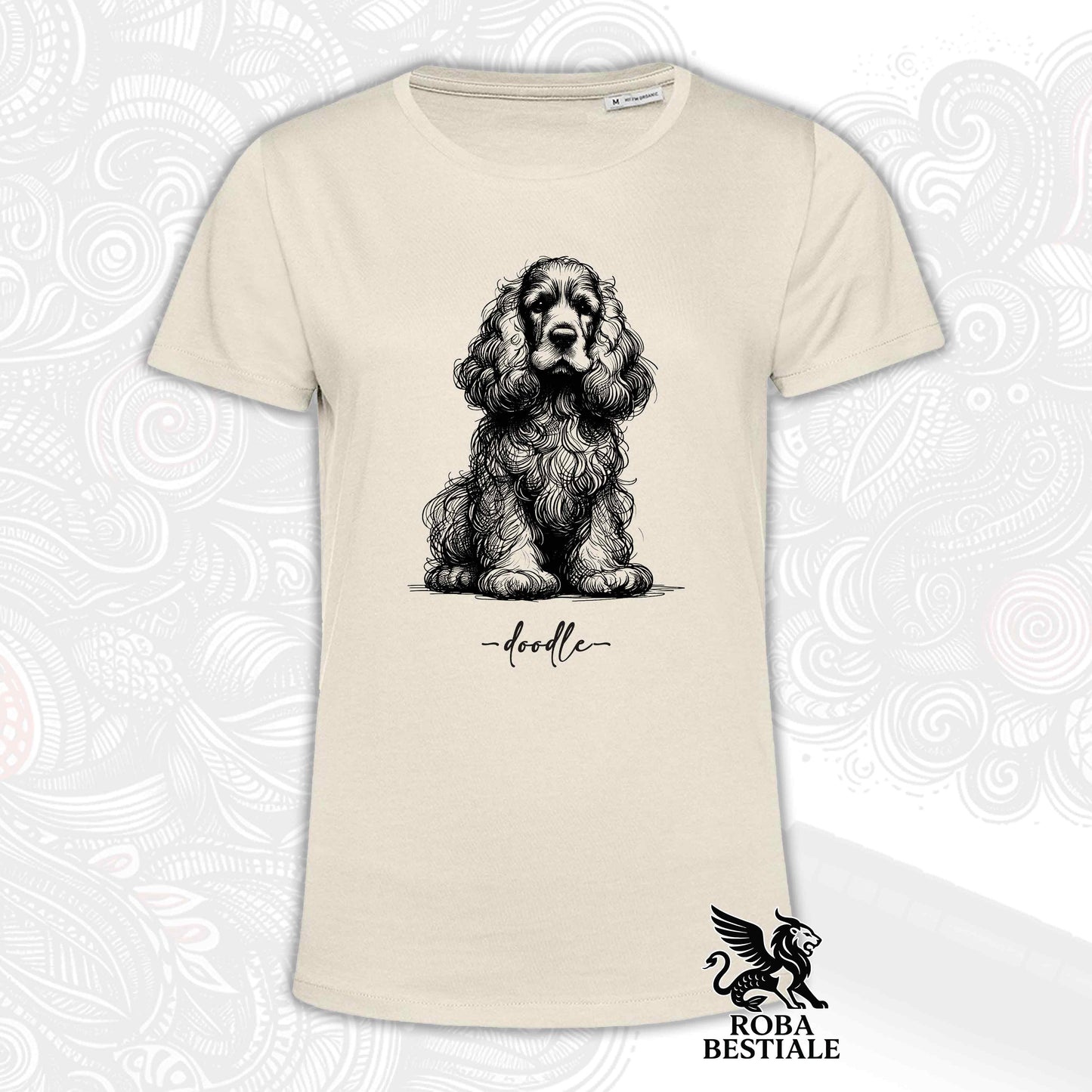 T-Shirt DOODLE - COCKER SPANIEL INGLESE - Bianca o Beige, da Uomo o da Donna - dalla XS alla 5XL