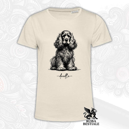 T-Shirt DOODLE - COCKER SPANIEL INGLESE - Bianca o Beige, da Uomo o da Donna - dalla XS alla 5XL