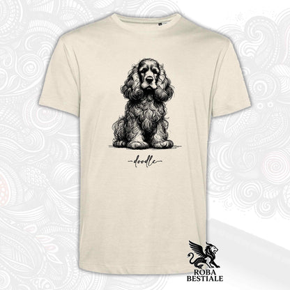 T-Shirt DOODLE - COCKER SPANIEL INGLESE - Bianca o Beige, da Uomo o da Donna - dalla XS alla 5XL