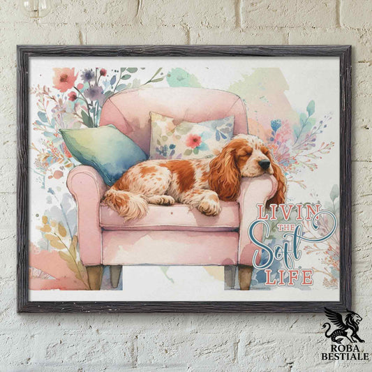 Quadretto SOFT LIFE - COCKER SPANIEL INGLESE Arancio Roano - Con cornice in legno, formato A4