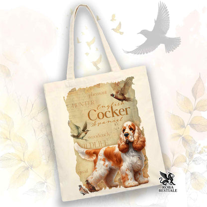 Tote Bag FIELD LEGACY - COCKER SPANIEL INGLESE Arancio Roano - 100% Cotone - Bianca o Beige
