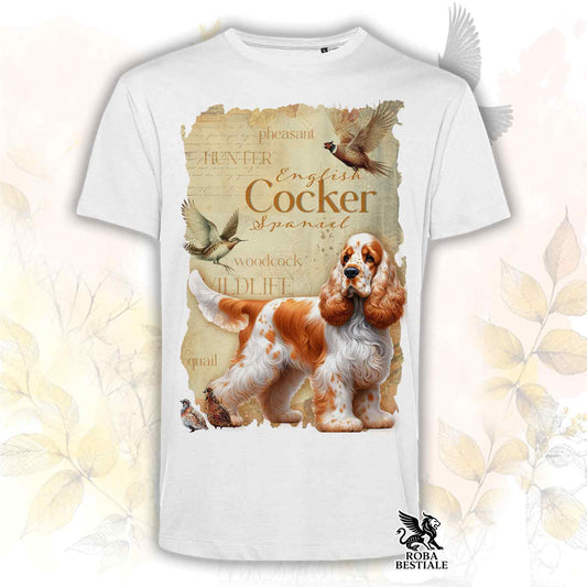 T-Shirt FIELD LEGACY - COCKER SPANIEL INGLESE Arancio Roano - Bianca o Beige, da Uomo o da Donna - dalla XS alla 5XL