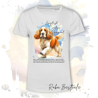 T-Shirt BEHAVIOR - COCKER SPANIEL INGLESE Arancio e Bianco - Standard FCI - 100% Cotone, Bianca, Uomo o Donna - dalla XS alla 5XL