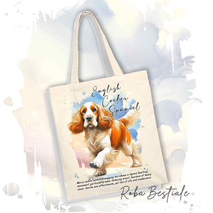 Shopper BEHAVIOR - COCKER SPANIEL INGLESE Arancio e Bianco - Diversi colori disponibili, 100% Cotone