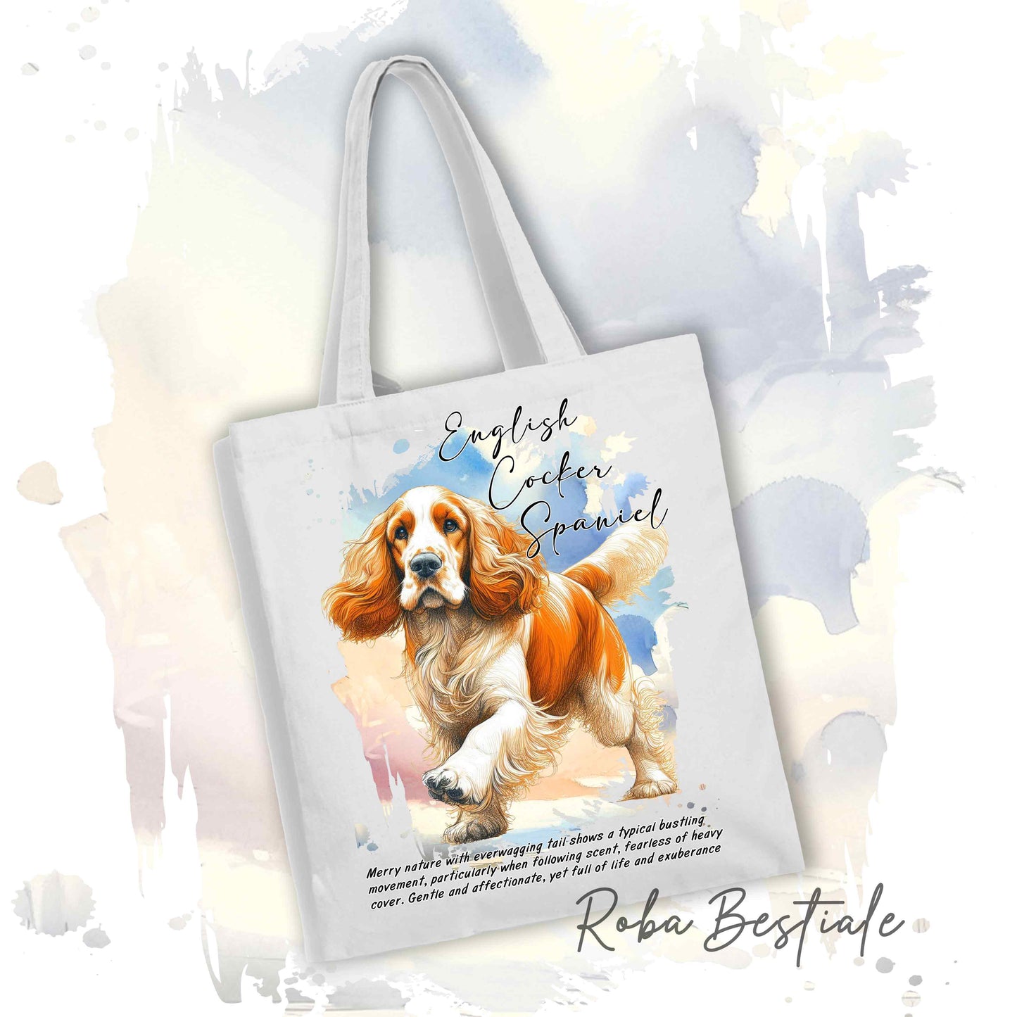 Shopper BEHAVIOR - COCKER SPANIEL INGLESE Arancio e Bianco - Diversi colori disponibili, 100% Cotone