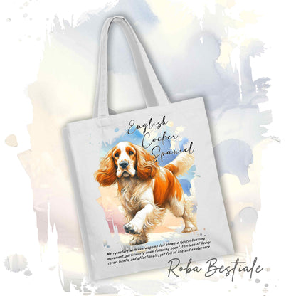 Shopper BEHAVIOR - COCKER SPANIEL INGLESE Arancio e Bianco - Diversi colori disponibili, 100% Cotone