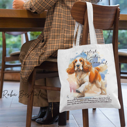 Shopper BEHAVIOR - COCKER SPANIEL INGLESE Arancio e Bianco - Diversi colori disponibili, 100% Cotone