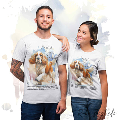 T-Shirt BEHAVIOR - COCKER SPANIEL INGLESE Arancio e Bianco - Standard FCI - 100% Cotone, Bianca, Uomo o Donna - dalla XS alla 5XL
