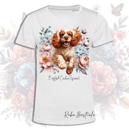 T-Shirt PEONY - COCKER SPANIEL INGLESE Arancione Roano - Bianca o Beige, Uomo o Donna, dalla XS alla 5XL