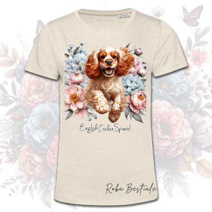 T-Shirt PEONY - COCKER SPANIEL INGLESE Arancione Roano - Bianca o Beige, Uomo o Donna, dalla XS alla 5XL