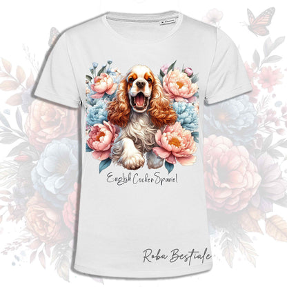 T-Shirt PEONY - COCKER SPANIEL INGLESE Arancione e Bianco - Bianca o Beige, Uomo o Donna, dalla XS alla 5XL