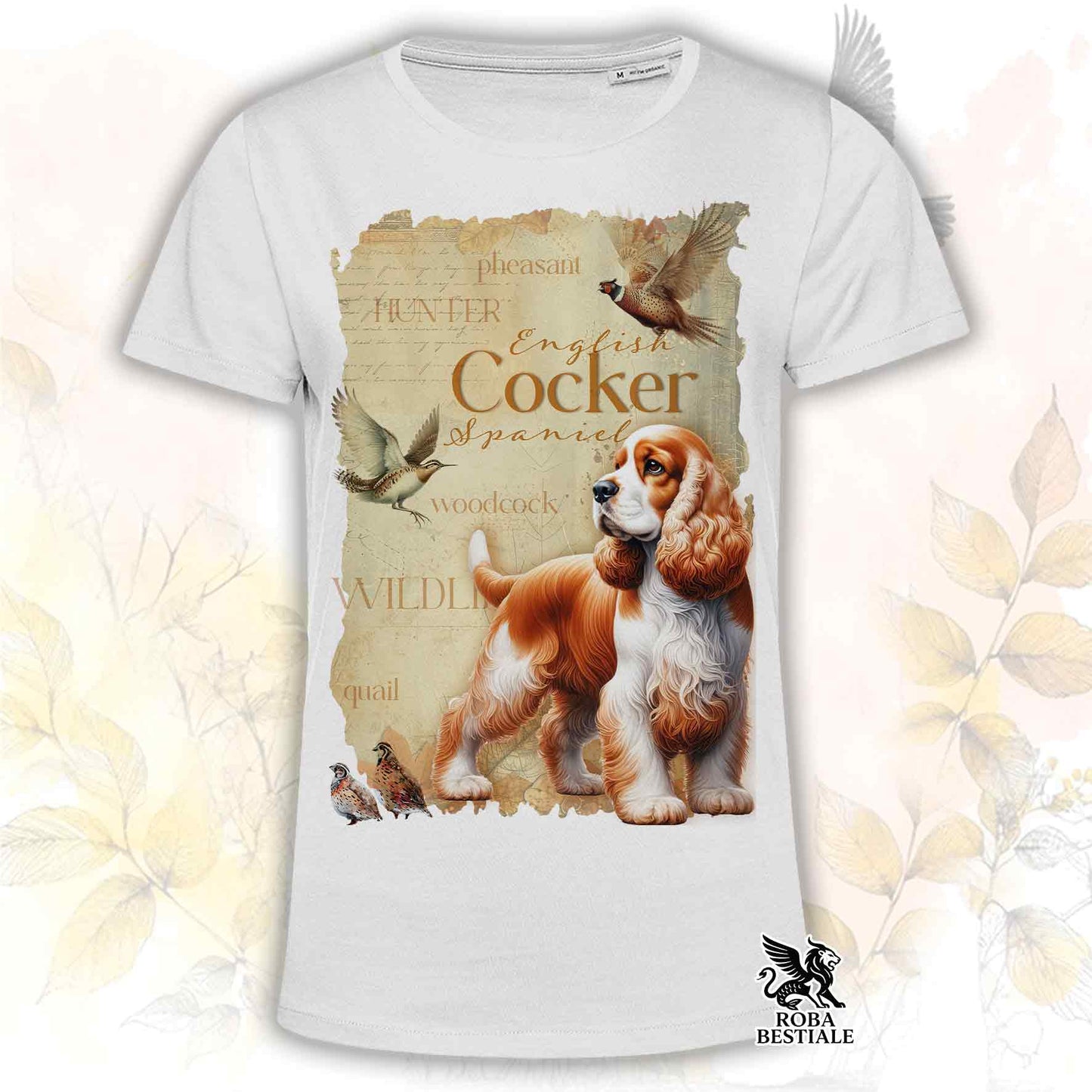 T-Shirt FIELD LEGACY - COCKER SPANIEL INGLESE Bianco e Arancio - Bianca o Beige, da Uomo o da Donna - dalla XS alla 5XL