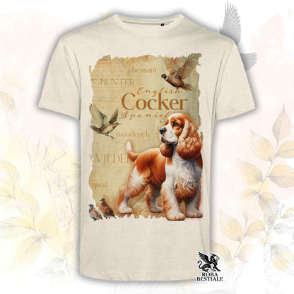 T-Shirt FIELD LEGACY - COCKER SPANIEL INGLESE Bianco e Arancio - Bianca o Beige, da Uomo o da Donna - dalla XS alla 5XL
