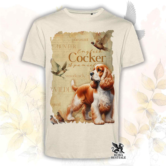 T-Shirt FIELD LEGACY - COCKER SPANIEL INGLESE Bianco e Arancio - Bianca o Beige, da Uomo o da Donna - dalla XS alla 5XL