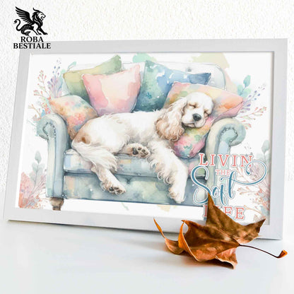 Quadretto SOFT LIFE - COCKER SPANIEL INGLESE Bianco e Limone - Con cornice in legno, formato A4