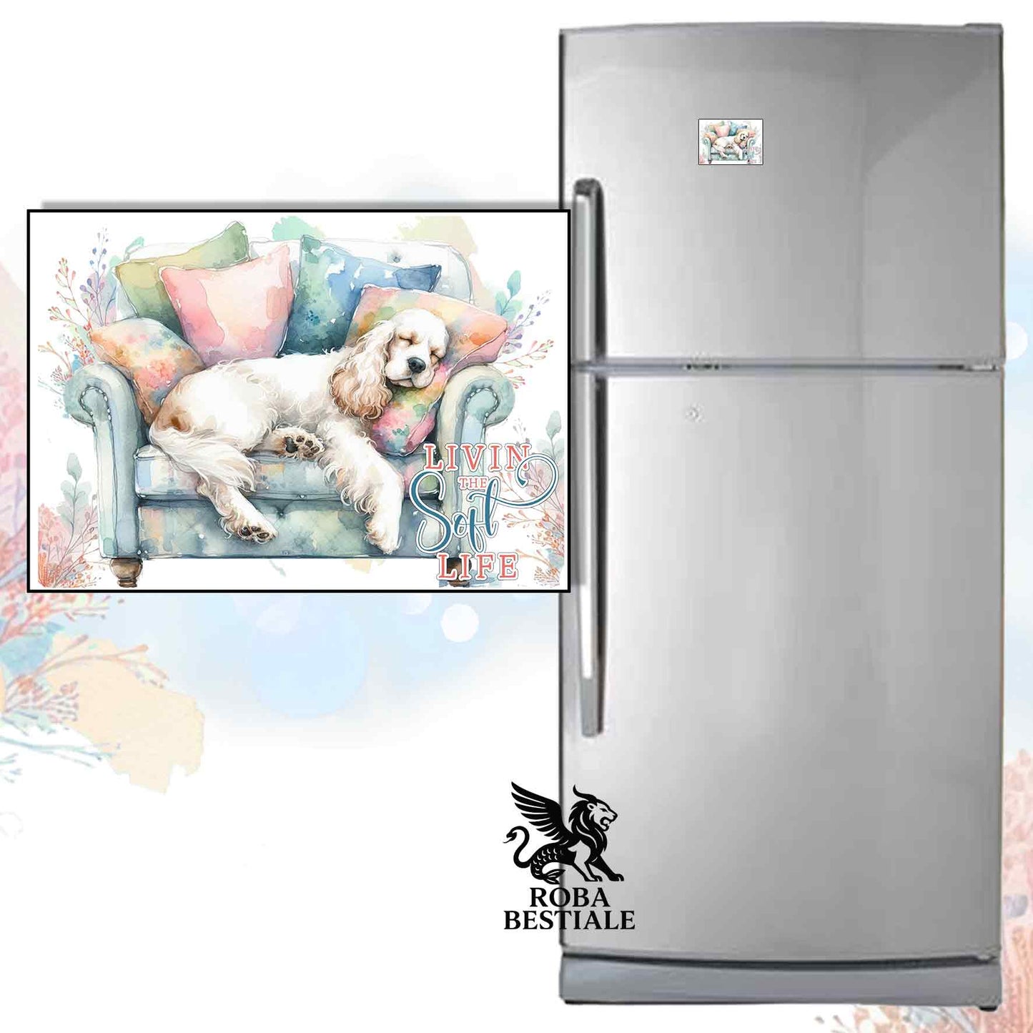 Calamita SOFT LIFE - COCKER SPANIEL INGLESE Bianco e Limone - in MDF - 7x5 cm