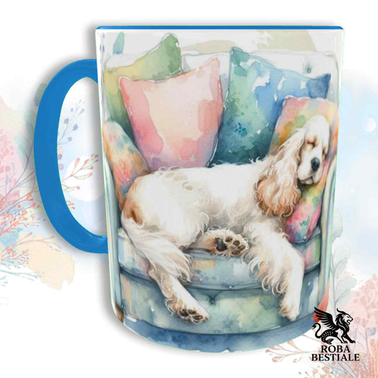 Tazza SOFT LIFE - COCKER SPANIEL INGLESE Bianco e Limone - In Ceramica, colore a scelta - 330 ml