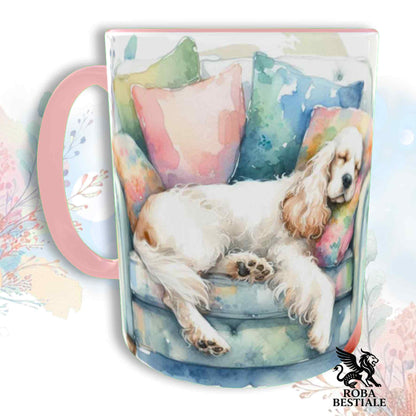 Tazza SOFT LIFE - COCKER SPANIEL INGLESE Bianco e Limone - In Ceramica, colore a scelta - 330 ml