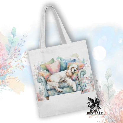 Tote Bag SOFT LIFE - COCKER SPANIEL INGLESE Bianco e Limone - 100% Cotone - Bianca o Beige