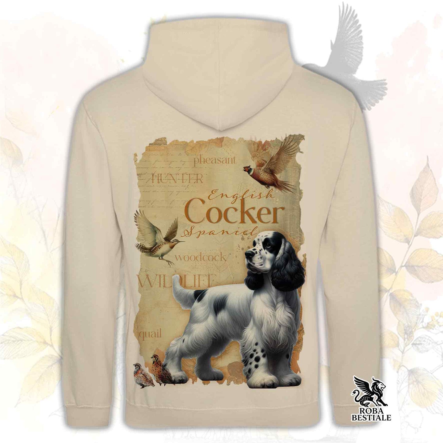 Felpa FIELD LEGACY - COCKER SPANIEL INGLESE Bianco e Nero - Con Cappuccio e Tasconi, Unisex - dalla XS alla 3XL