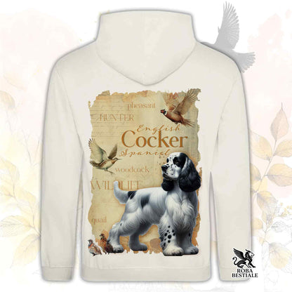 Felpa FIELD LEGACY - COCKER SPANIEL INGLESE Bianco e Nero - Con Cappuccio e Tasconi, Unisex - dalla XS alla 3XL
