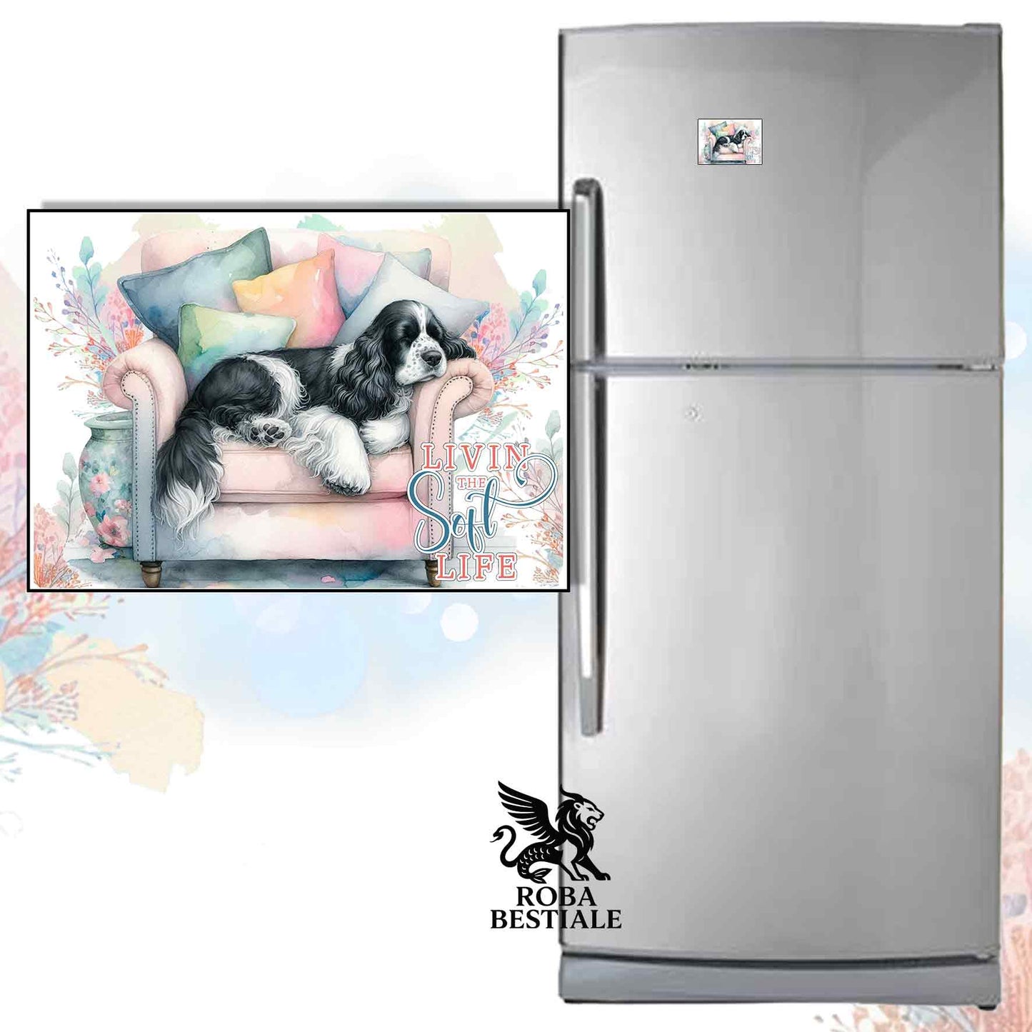 Calamita SOFT LIFE - COCKER SPANIEL INGLESE Bianco e Nero - in MDF - 7x5 cm