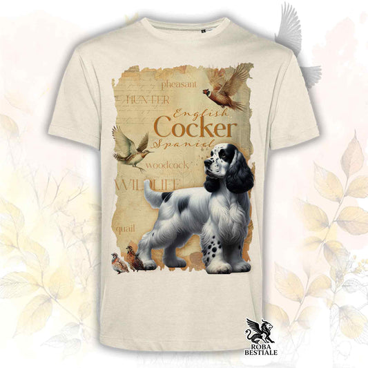 T-Shirt FIELD LEGACY - COCKER SPANIEL INGLESE Bianco e Nero - Bianca o Beige, da Uomo o da Donna - dalla XS alla 5XL