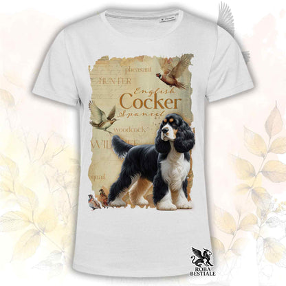 T-Shirt FIELD LEGACY - COCKER SPANIEL INGLESE Black Tricolor - Bianca o Beige, da Uomo o da Donna - dalla XS alla 5XL