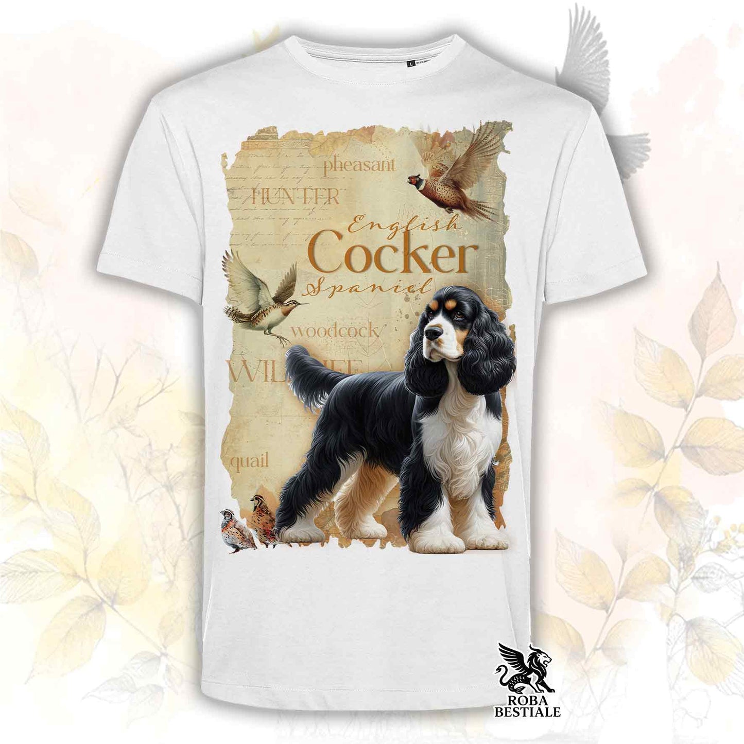 T-Shirt FIELD LEGACY - COCKER SPANIEL INGLESE Black Tricolor - Bianca o Beige, da Uomo o da Donna - dalla XS alla 5XL