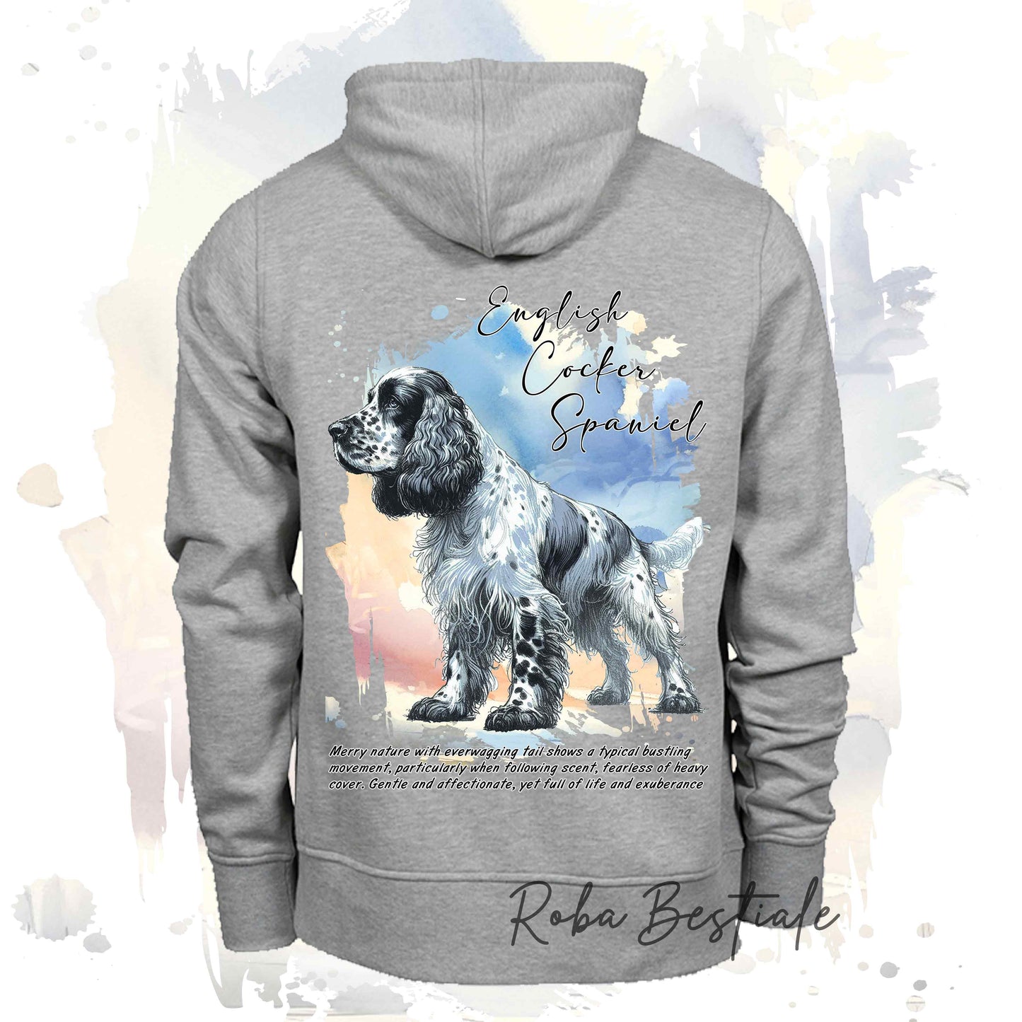 Felpa BEHAVIOR - COCKER SPANIEL INGLESE Blu Roano - Standard FCI - Unisex - Grigia - dalla XS alla 3XL