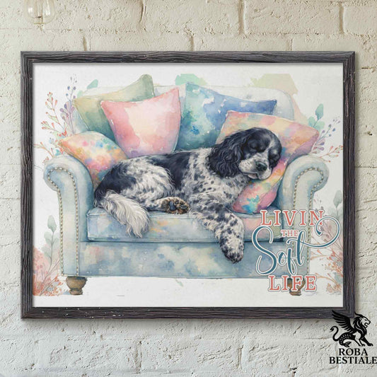 Quadretto SOFT LIFE - COCKER SPANIEL INGLESE Blue Roano - Con cornice in legno, formato A4