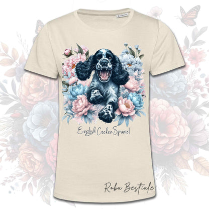 T-Shirt PEONY - COCKER SPANIEL INGLESE Blue Roano - Bianca o Beige, Uomo o Donna, dalla XS alla 5XL