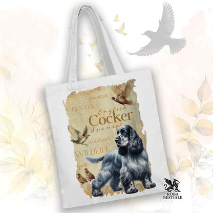 Tote Bag FIELD LEGACY - COCKER SPANIEL INGLESE Blue Roano - 100% Cotone - Bianca o Beige