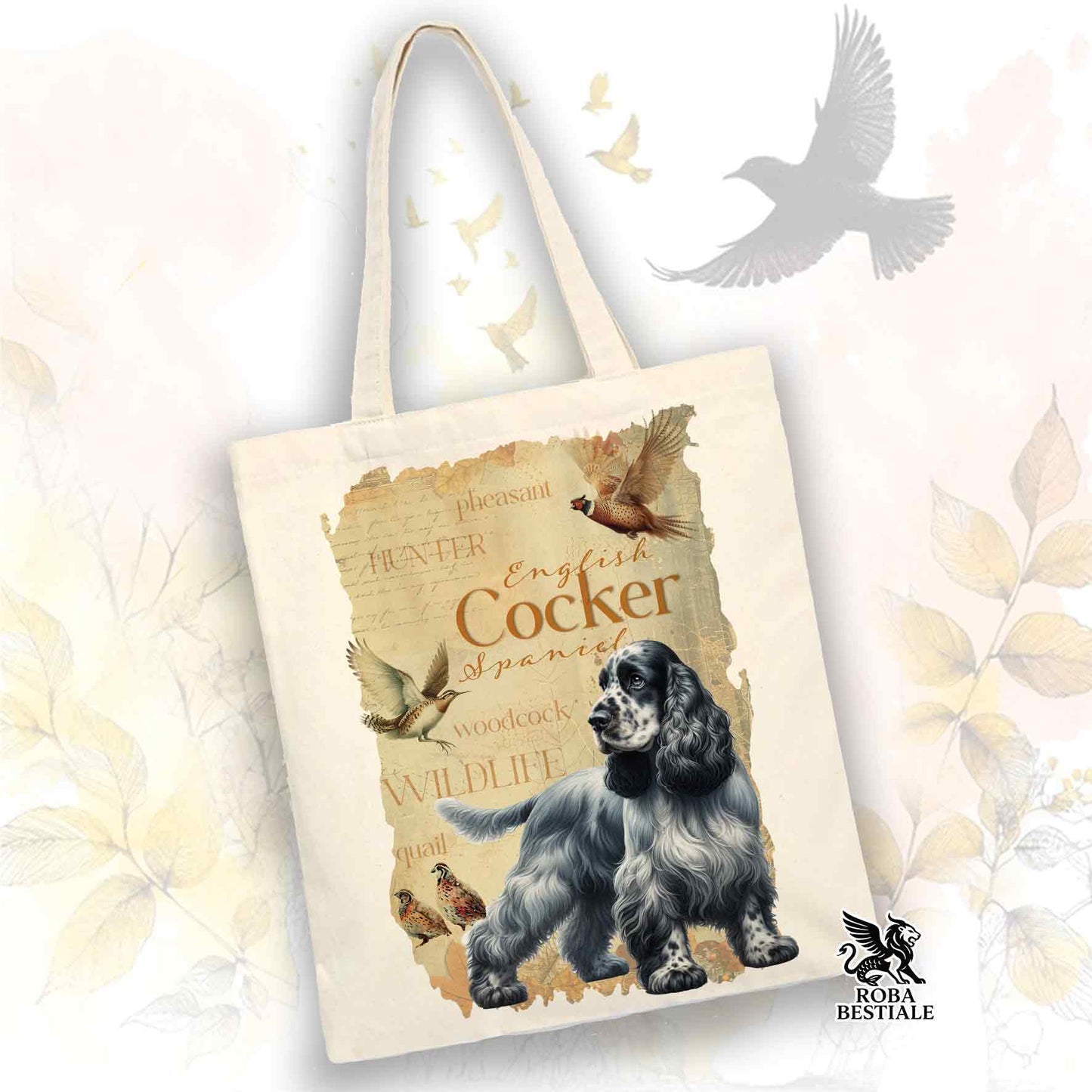 Tote Bag FIELD LEGACY - COCKER SPANIEL INGLESE Blue Roano - 100% Cotone - Bianca o Beige