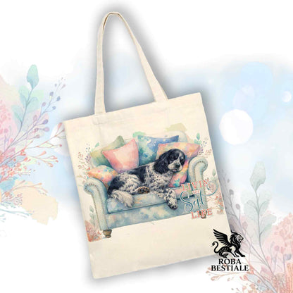 Tote Bag SOFT LIFE - COCKER SPANIEL INGLESE Blue Roano - 100% Cotone - Bianca o Beige