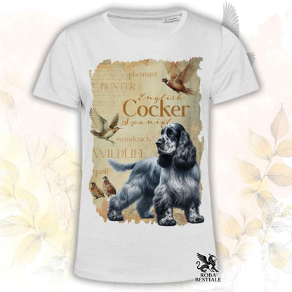 T-Shirt FIELD LEGACY - COCKER SPANIEL INGLESE Blue Roano - Bianca o Beige, da Uomo o da Donna - dalla XS alla 5XL