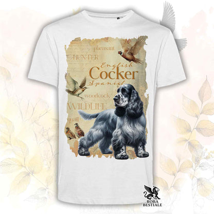 T-Shirt FIELD LEGACY - COCKER SPANIEL INGLESE Blue Roano - Bianca o Beige, da Uomo o da Donna - dalla XS alla 5XL