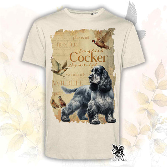 T-Shirt FIELD LEGACY - COCKER SPANIEL INGLESE Blue Roano - Bianca o Beige, da Uomo o da Donna - dalla XS alla 5XL