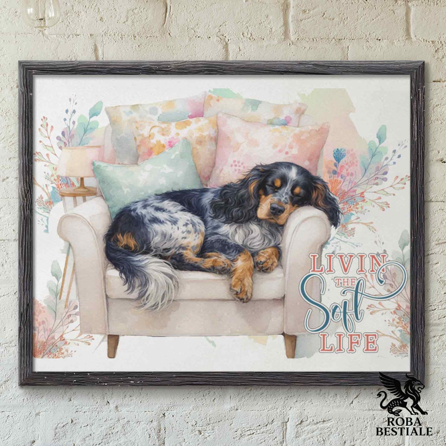 Quadretto SOFT LIFE - COCKER SPANIEL INGLESE Blu Roano Focato - Con cornice in legno, formato A4