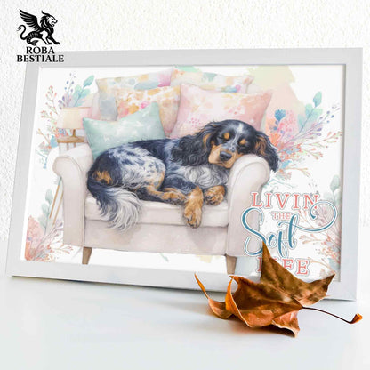 Quadretto SOFT LIFE - COCKER SPANIEL INGLESE Blu Roano Focato - Con cornice in legno, formato A4