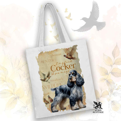 Tote Bag FIELD LEGACY - COCKER SPANIEL INGLESE Blue Roano Focato - 100% Cotone - Bianca o Beige