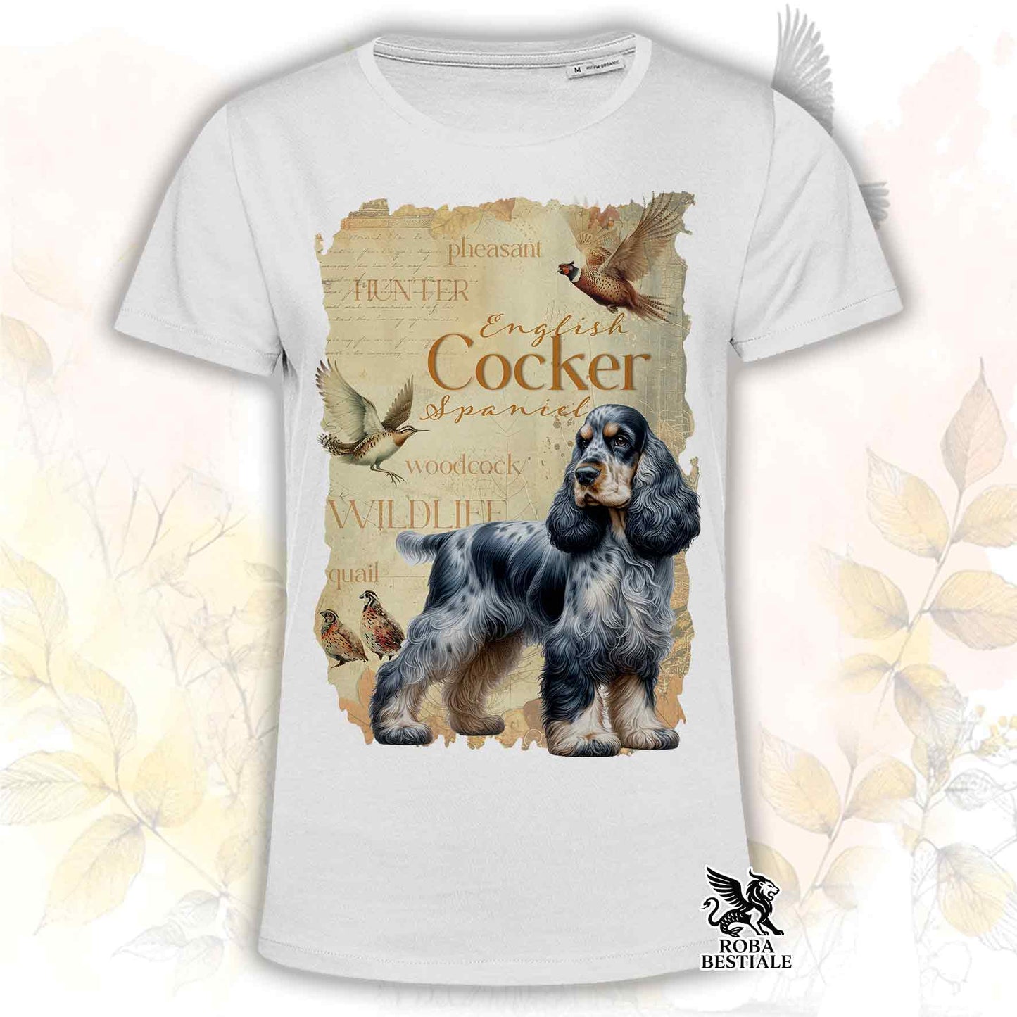 T-Shirt FIELD LEGACY - COCKER SPANIEL INGLESE Blue Roano Focato - Bianca o Beige, da Uomo o da Donna - dalla XS alla 5XL