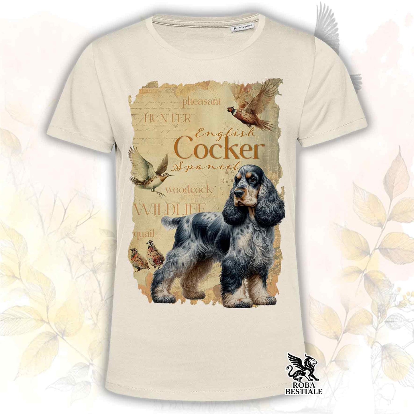 T-Shirt FIELD LEGACY - COCKER SPANIEL INGLESE Blue Roano Focato - Bianca o Beige, da Uomo o da Donna - dalla XS alla 5XL