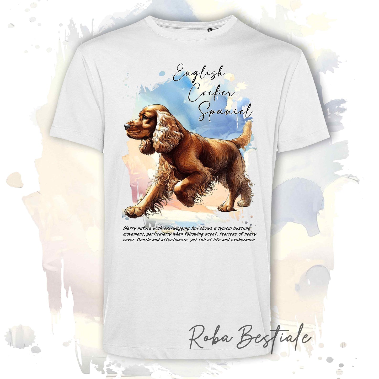 T-Shirt BEHAVIOR - COCKER SPANIEL INGLESE Dorato - Standard FCI - 100% Cotone, Bianca, Uomo o Donna - dalla XS alla 5XL