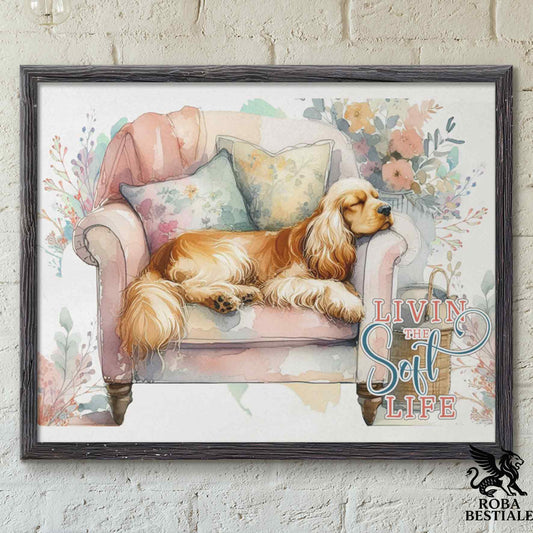 Quadretto SOFT LIFE - COCKER SPANIEL INGLESE Dorato - Con cornice in legno, formato A4