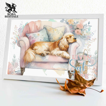 Quadretto SOFT LIFE - COCKER SPANIEL INGLESE Dorato - Con cornice in legno, formato A4